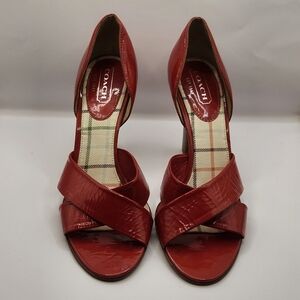 Coach Bardot Red Patent Leather Open Toe Heels Sz 8B